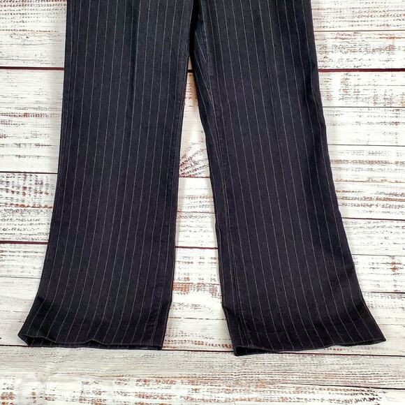 NYDJ Black Pin Stripe Wide Leg Jeans 10 Retro Relaxed Flare Denim Trousers Pants - Picture 5 of 11